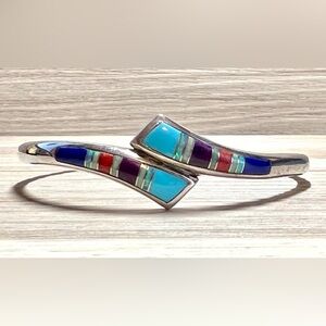 Sterling Silver Zuni Turquoise, Lapis, Spiny Oyster, Sugilite, & Opal Inlay Cuff